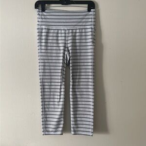Athleta Crop High Waist Strip Gray & White Leggings